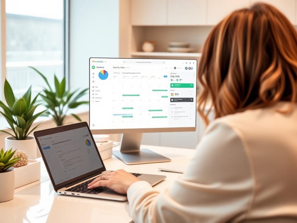 Gerente de clínica revisando calendario y CRM en un portátil